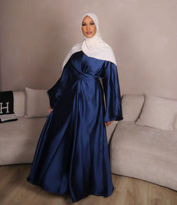 Navy Satin Wrap Abaya