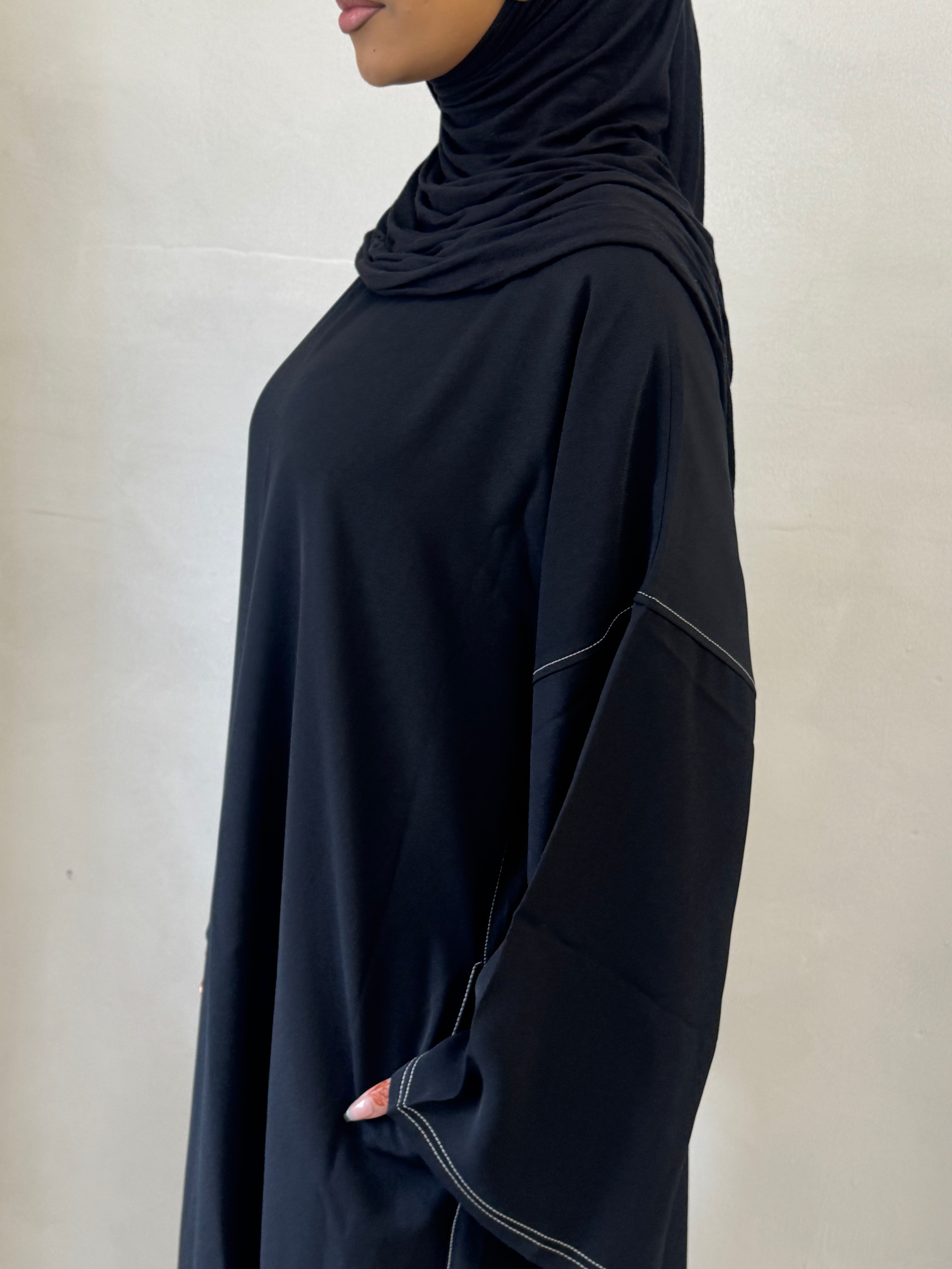 Black Contrast Stitch Closed Abaya