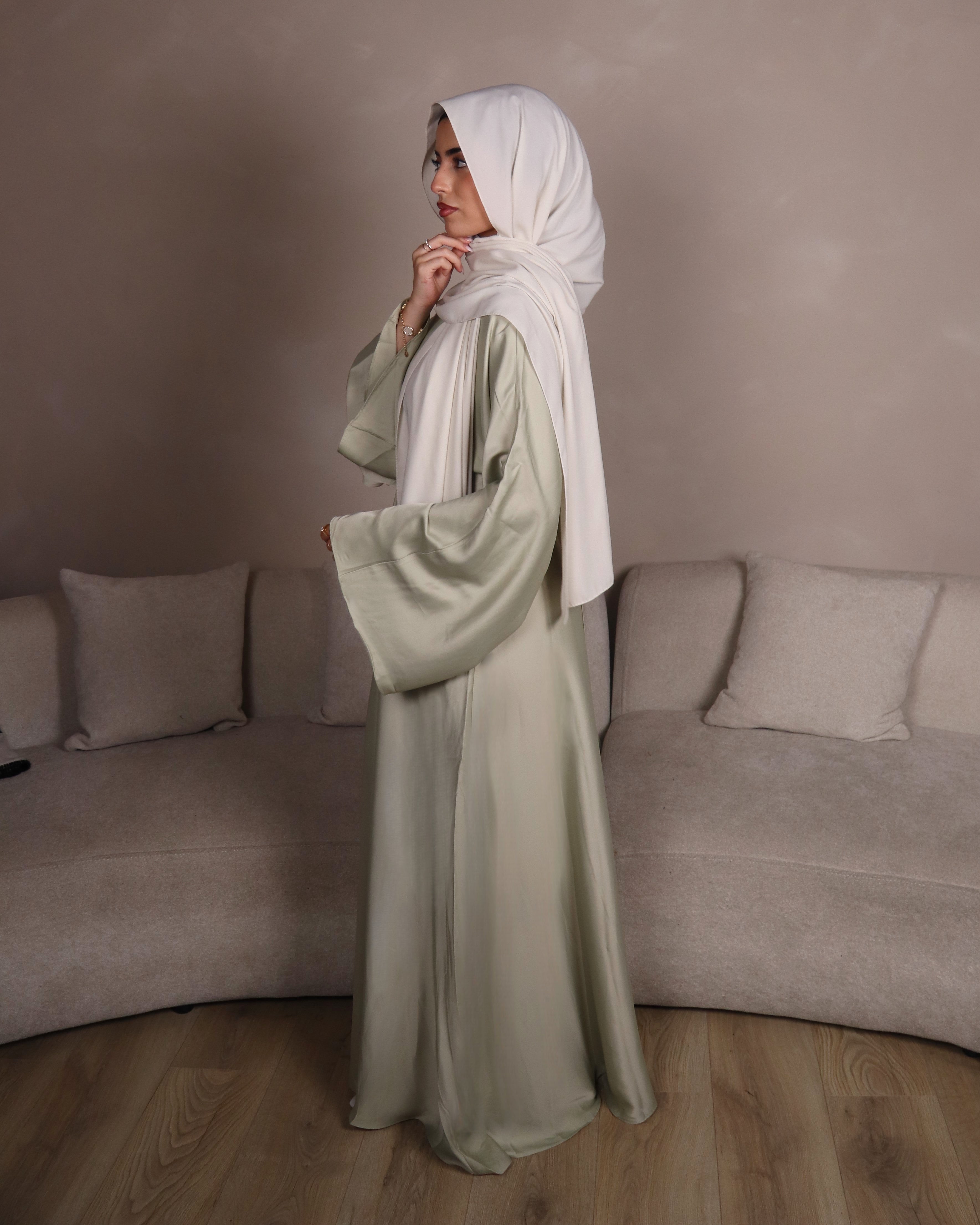 Sage Satin Wrap Abaya