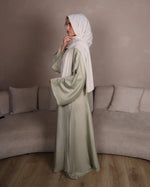 Load image into Gallery viewer, Sage Satin Wrap Abaya
