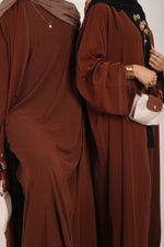 Load image into Gallery viewer, Brown Contrast Stitch Dubai Fabric Open Abaya
