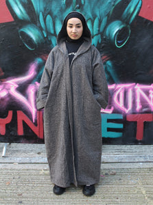 Hooded Blended Grey Abaya Coat