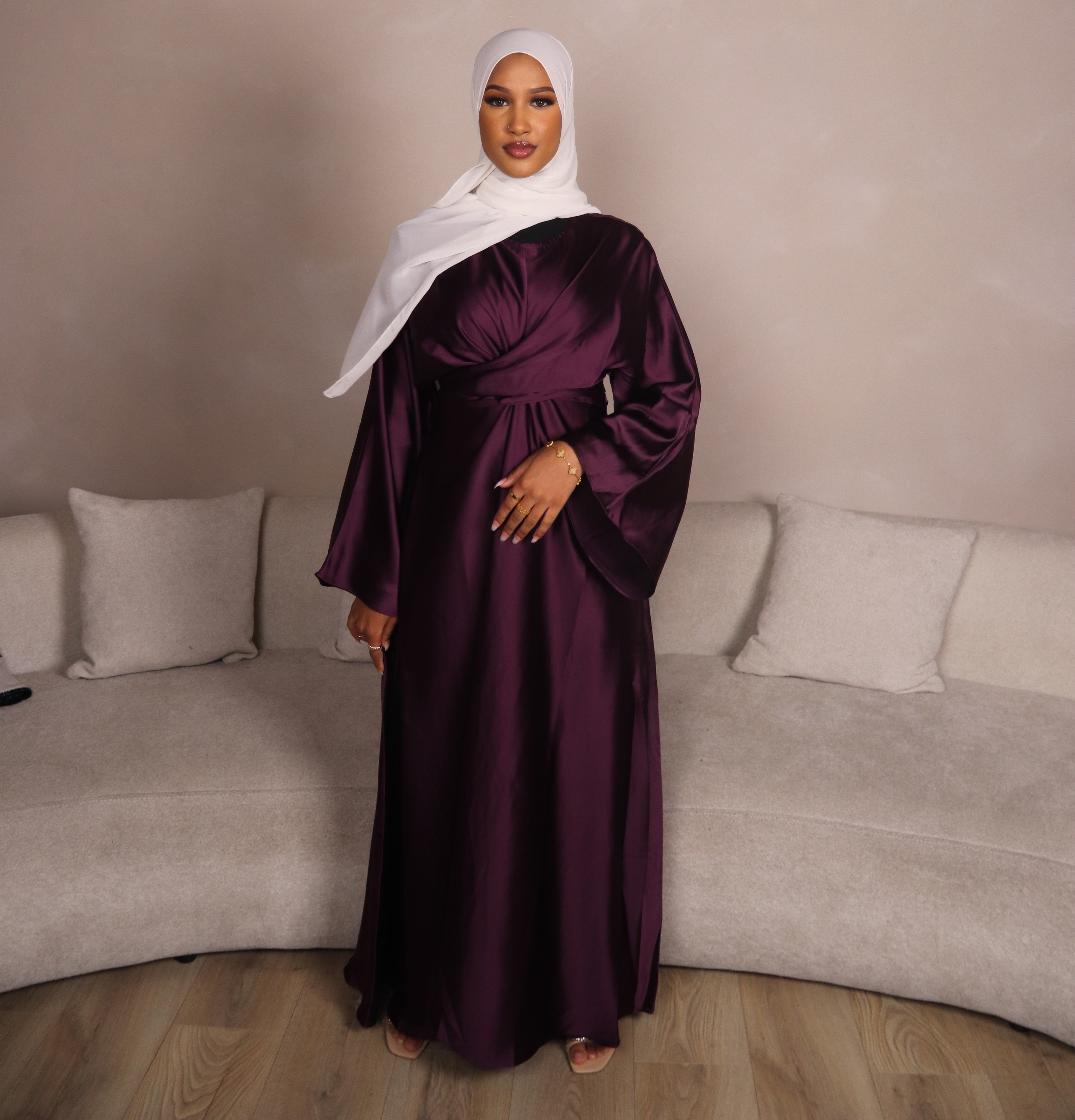 Maroon/Plum Satin Wrap Abaya