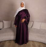 Load image into Gallery viewer, Maroon/Plum Satin Wrap Abaya
