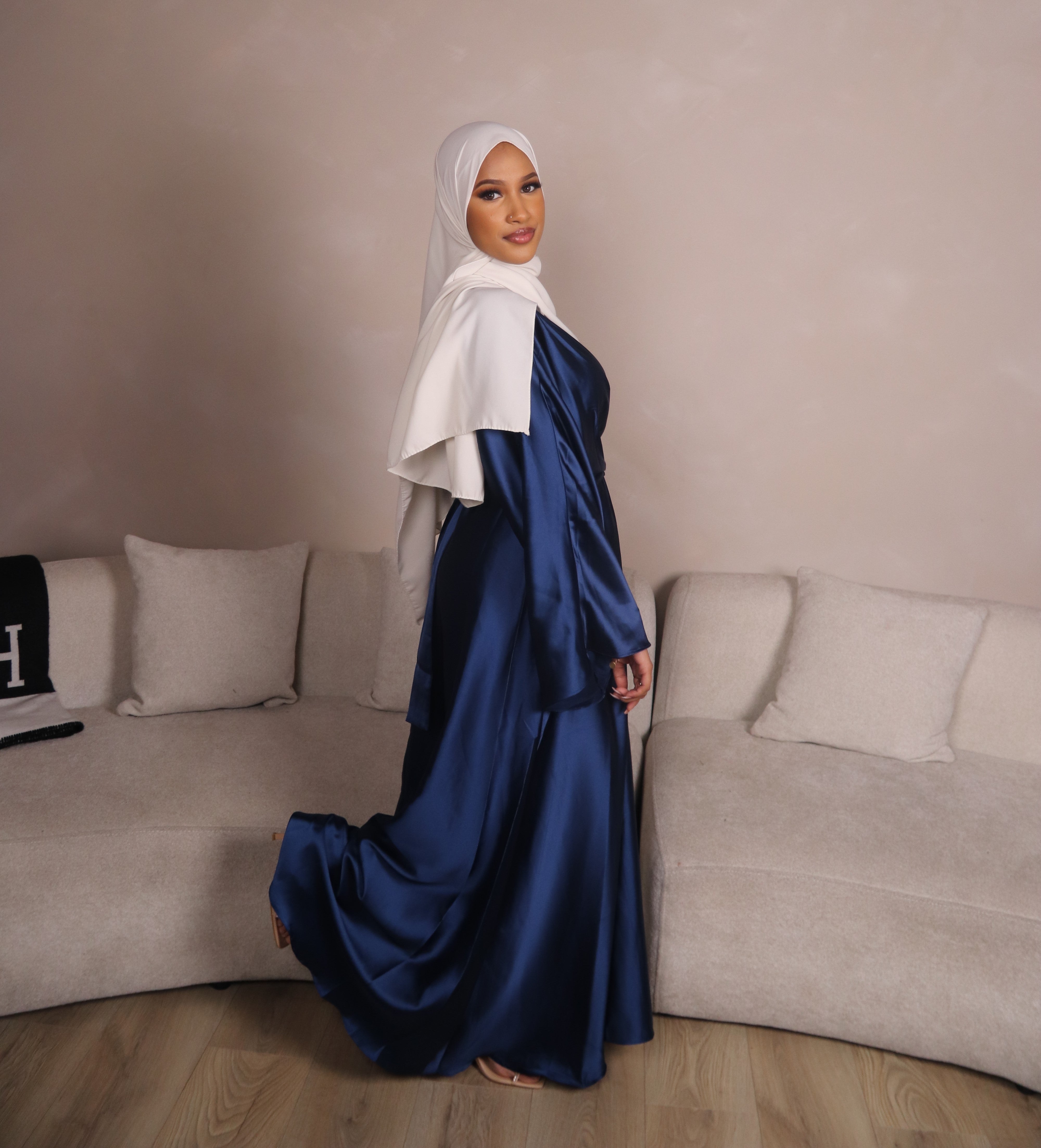 Navy Satin Wrap Abaya