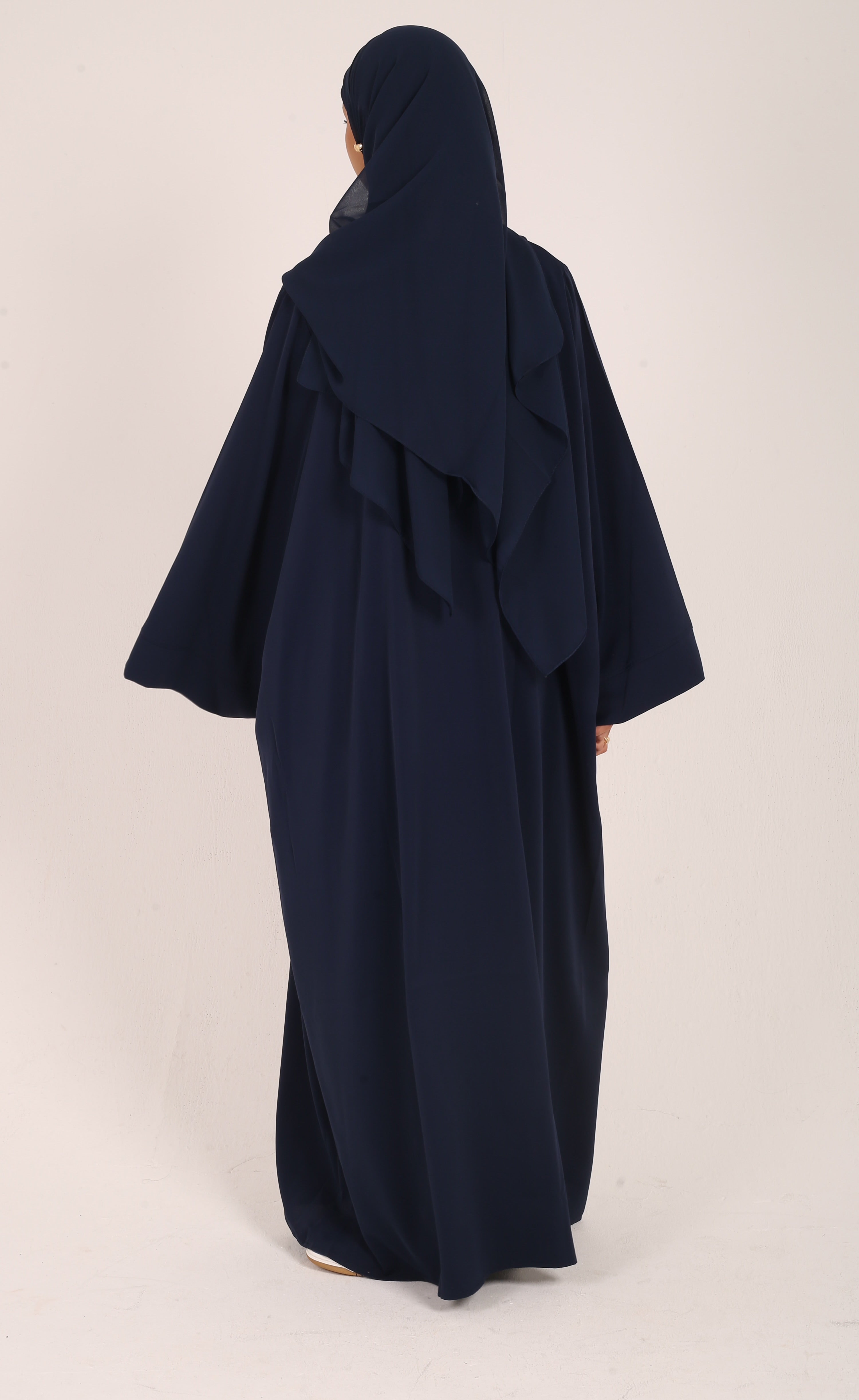 Navy Nursing-Friendly Abaya with Zip and Matching Hijab Set