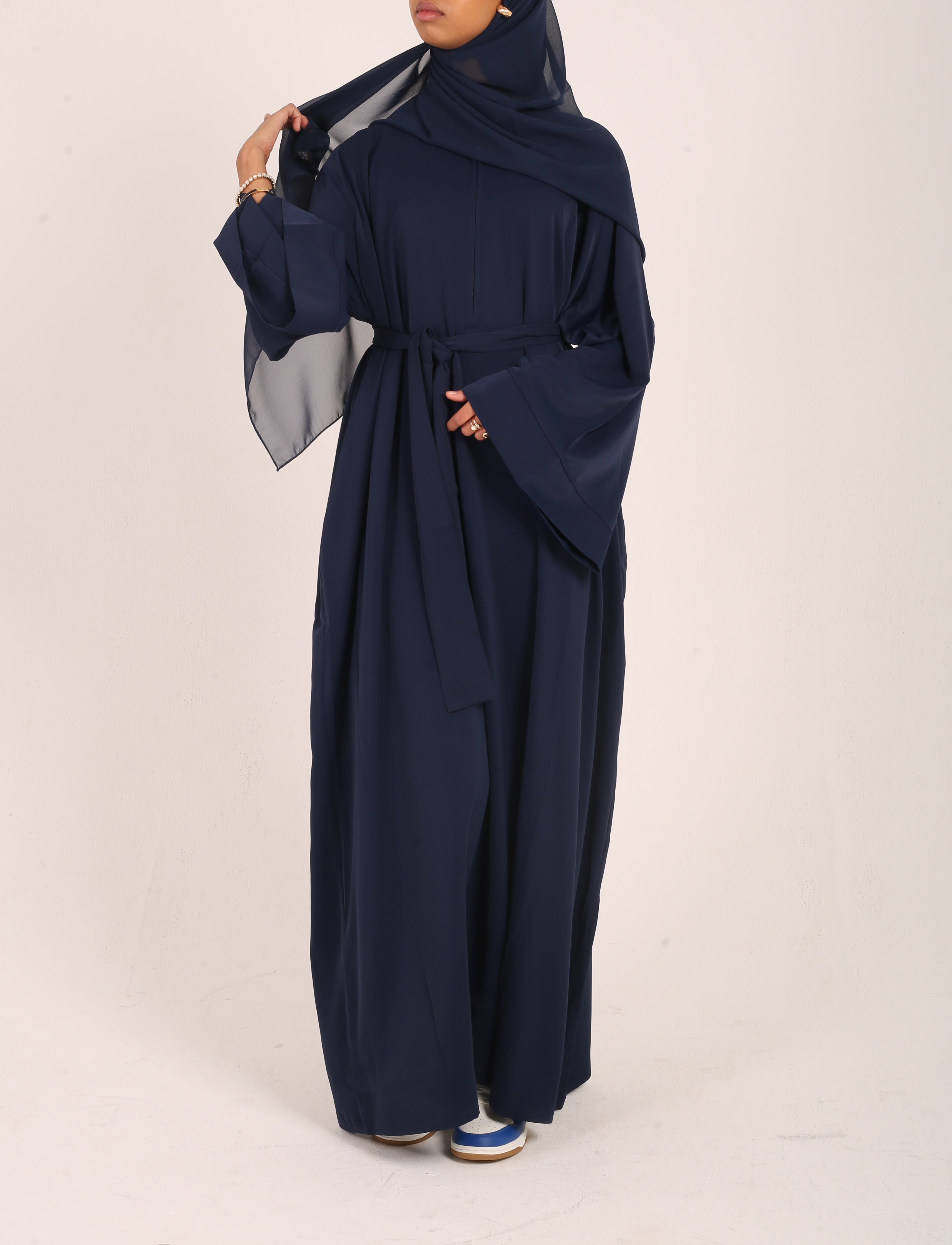 Navy Dubai Fabric Closed Abaya with Zip