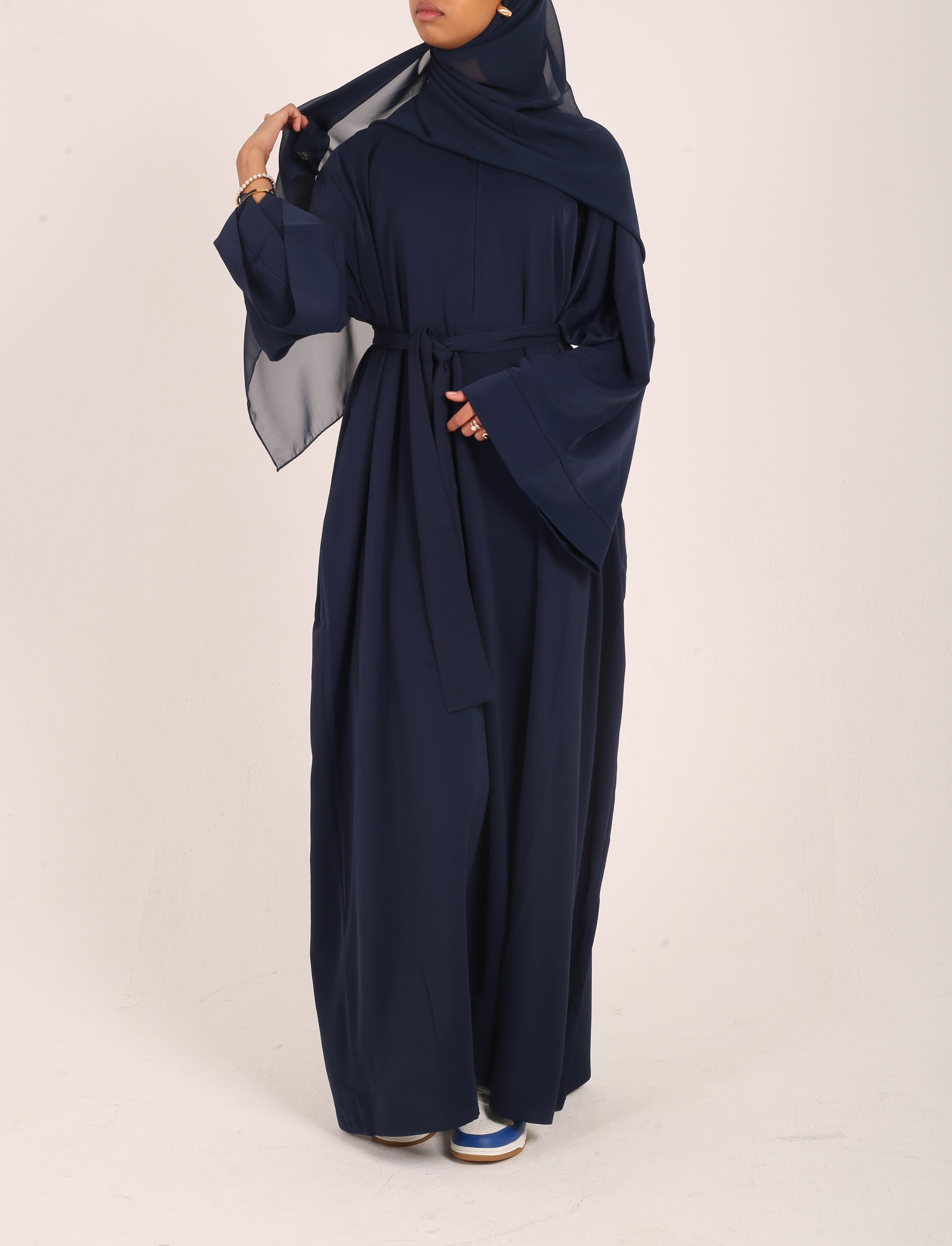 Navy Nursing-Friendly Abaya with Zip and Matching Hijab Set