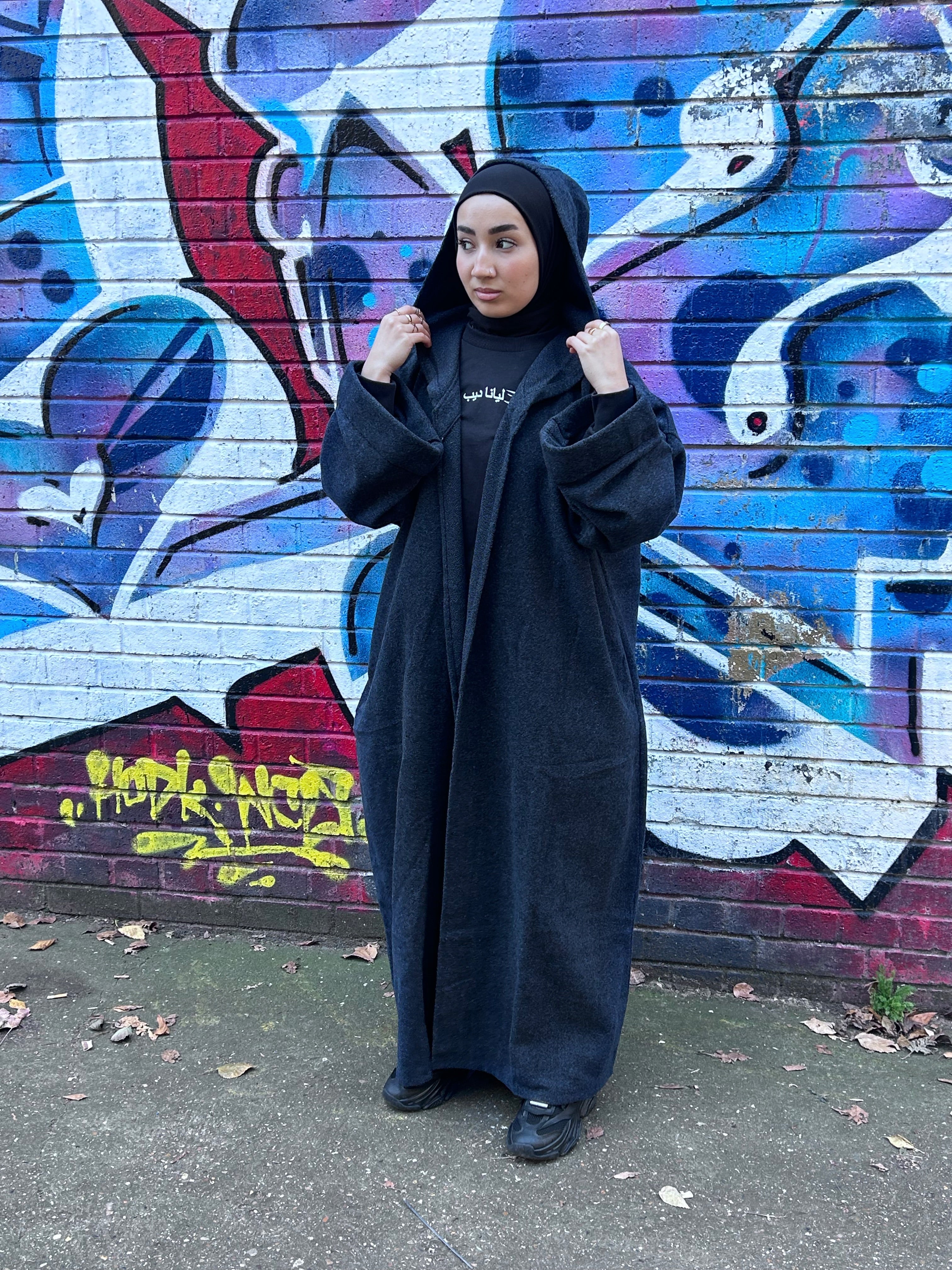 Hooded Blended Navy Abaya Coat