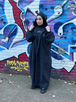 Load image into Gallery viewer, Hooded Blended Navy Abaya Coat
