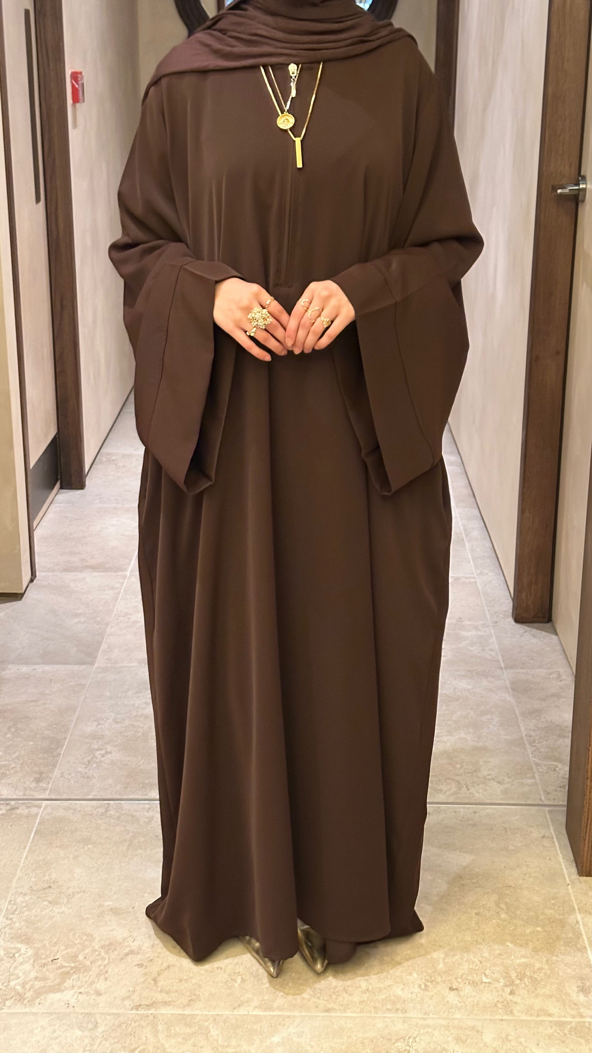 Brown Nursing-Friendly Abaya with Zip