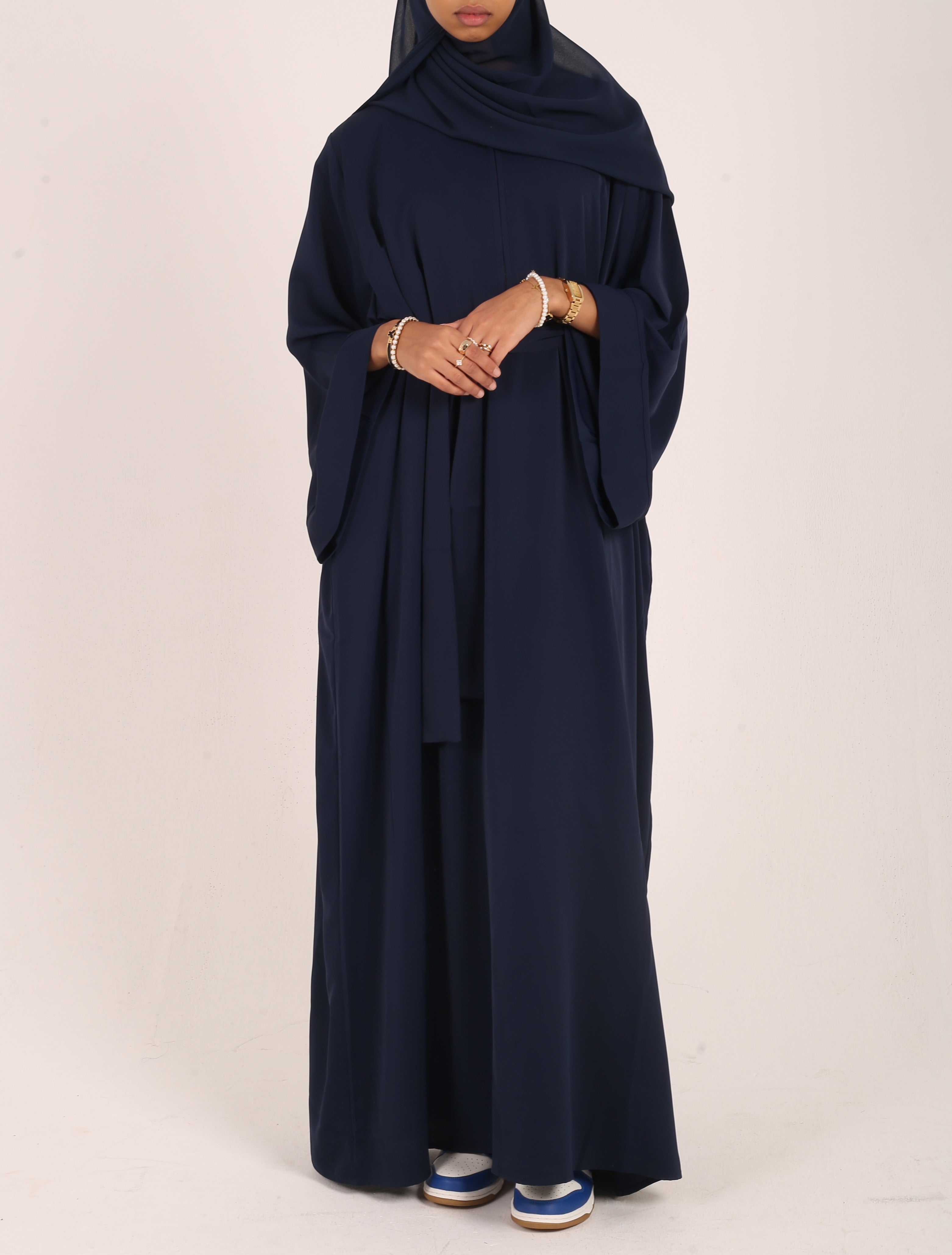 Navy Nursing-Friendly Abaya with Zip and Matching Hijab Set