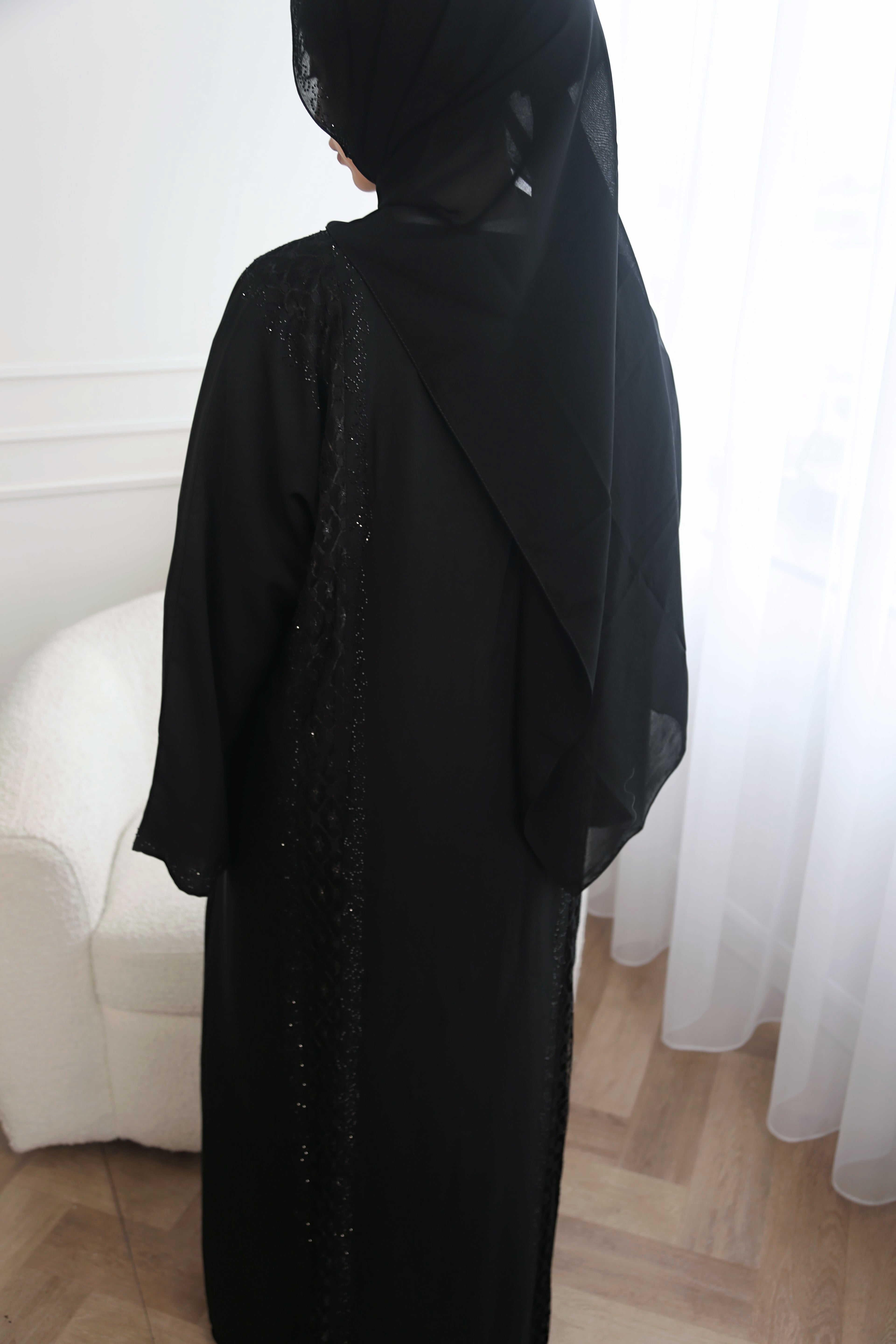 Sofia Lace Embroidery Open Abaya