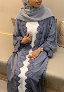Lace Abaya Set - Grey