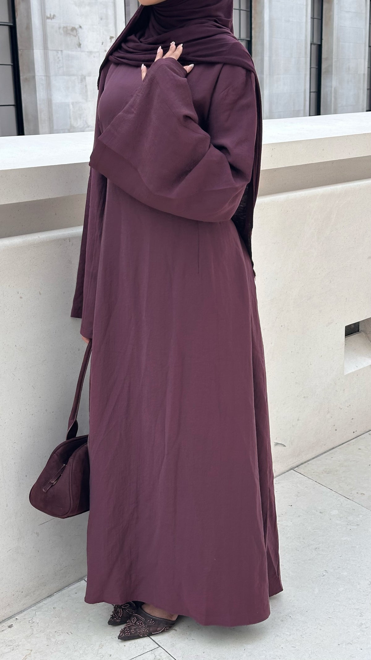 Modal Tie Back Abaya - Plum