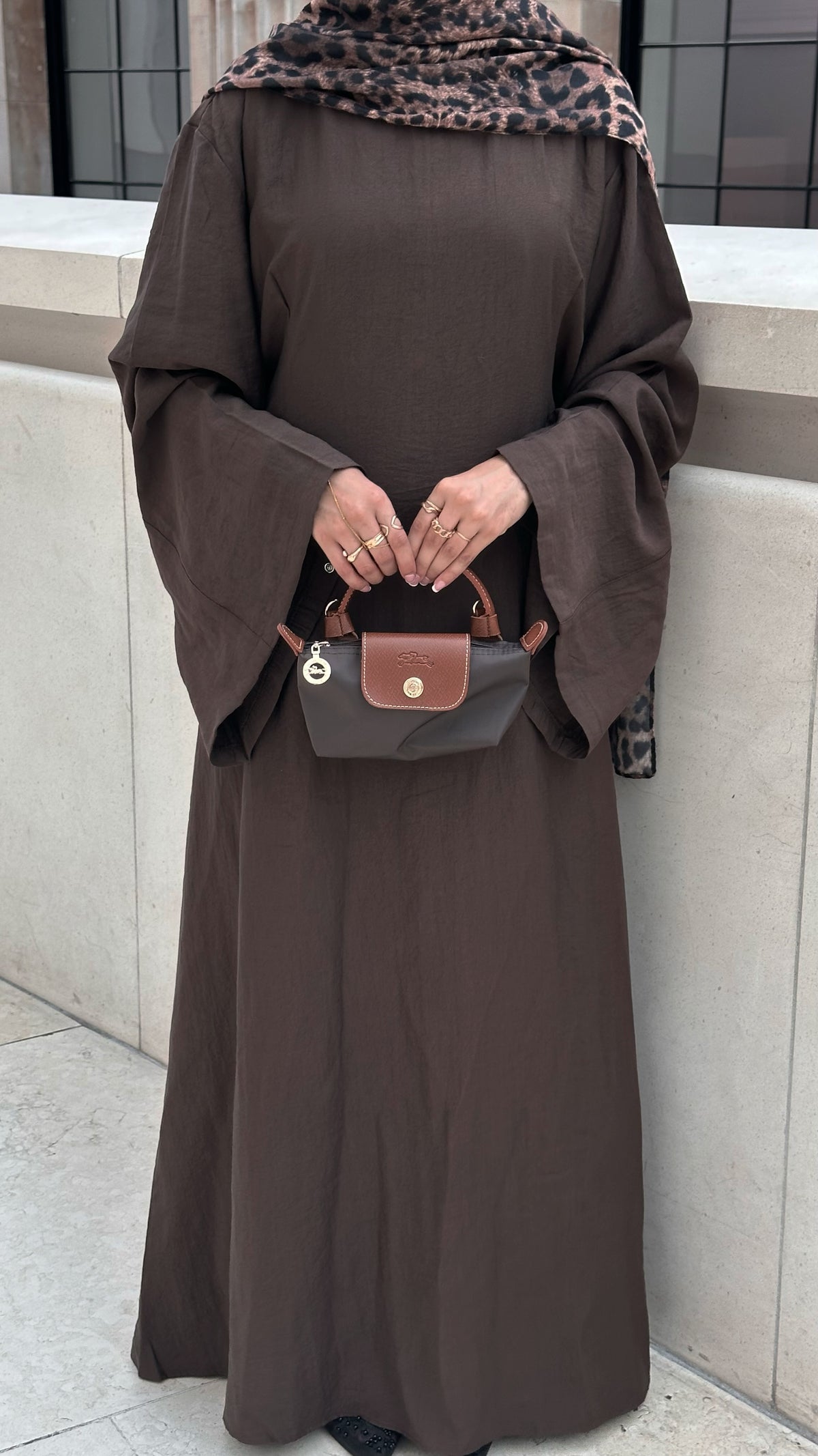 Modal Tie Back Abaya - Brown
