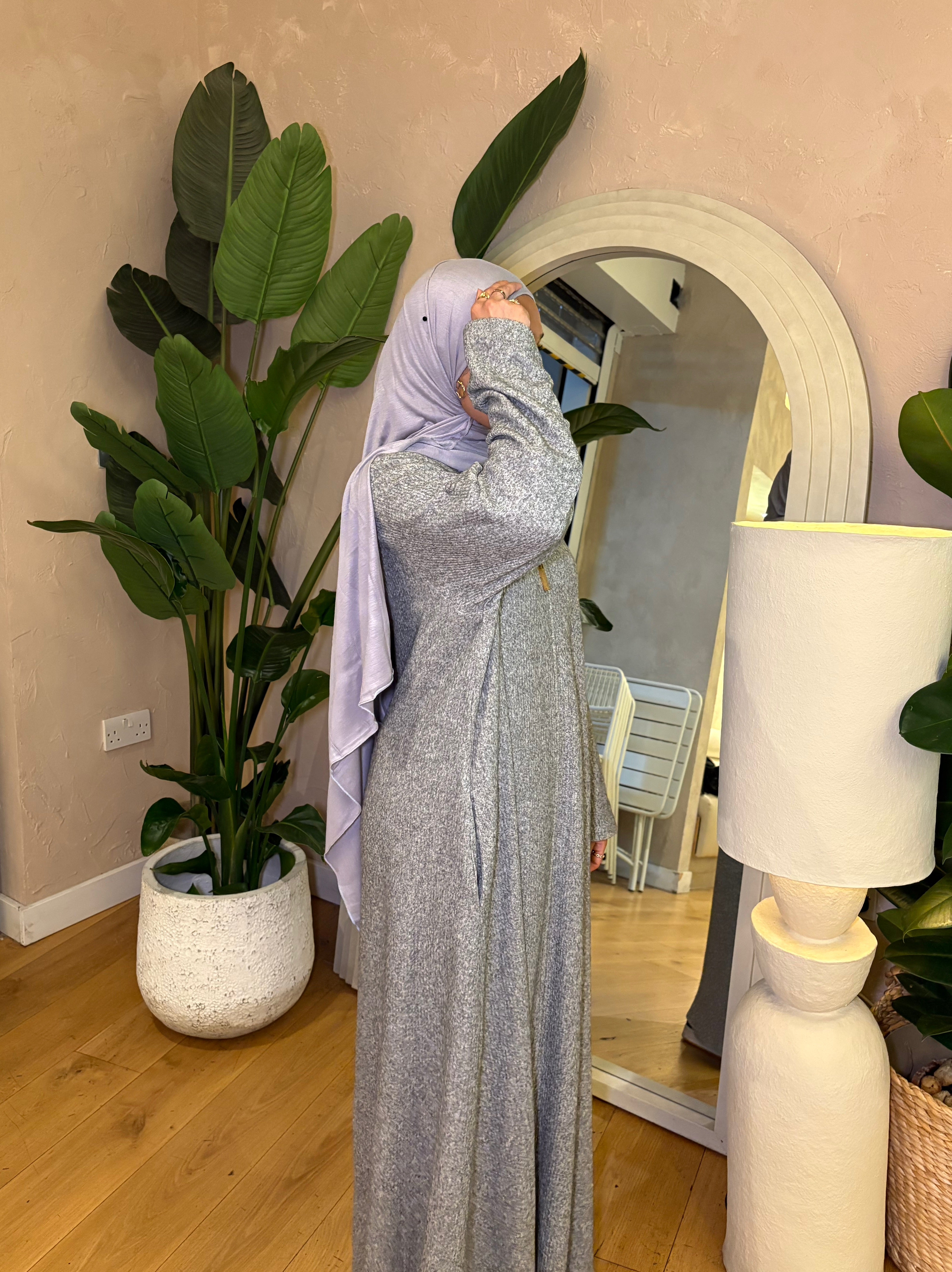 Knitted ribbed dress - Light Grey