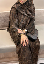 Load image into Gallery viewer, Printed Chiffon Abaya Set (Closed) - Brown

