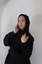 Load image into Gallery viewer, Hooded Black Felt Abaya Coat
