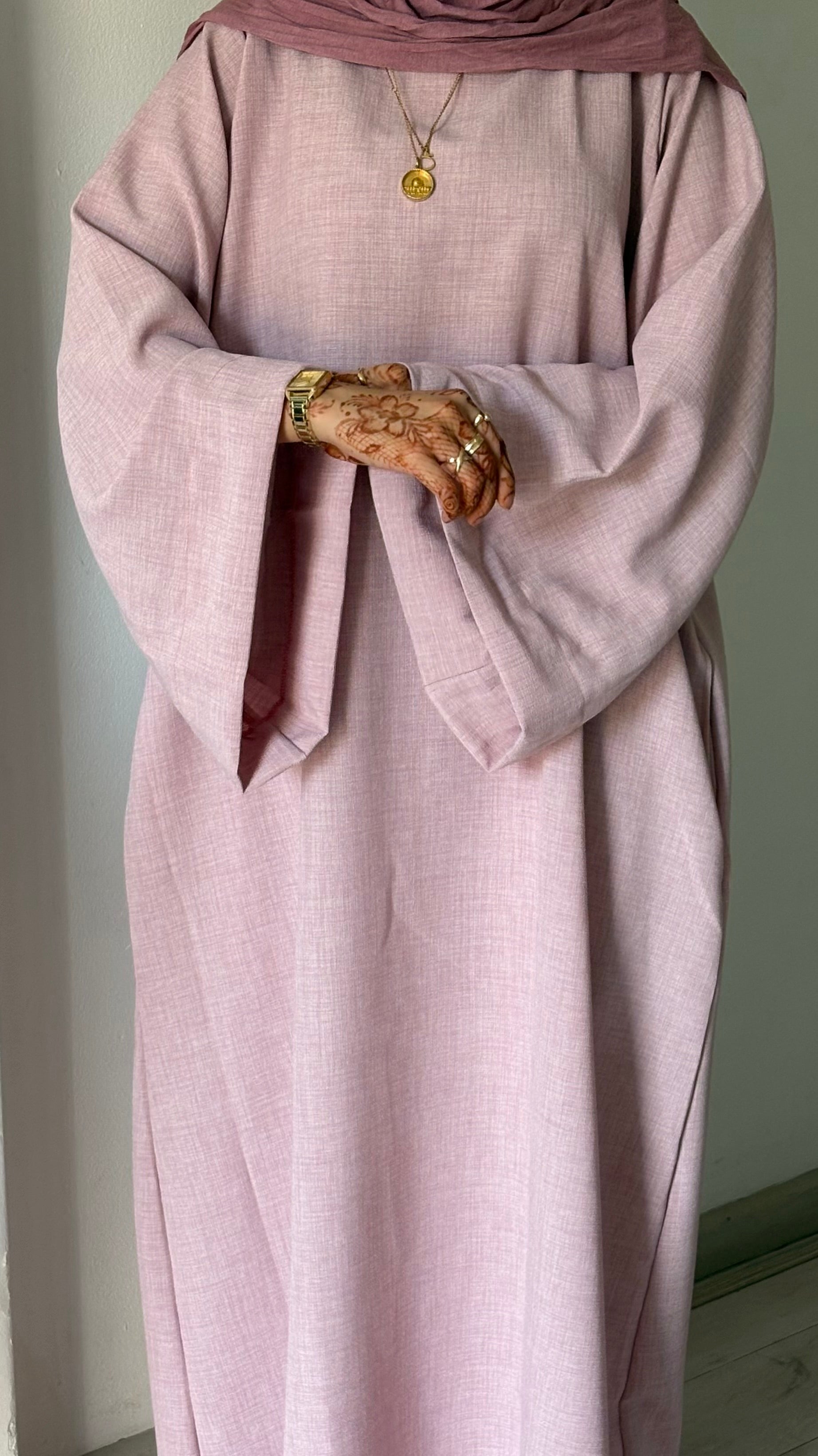 Pink Linen Look Abaya