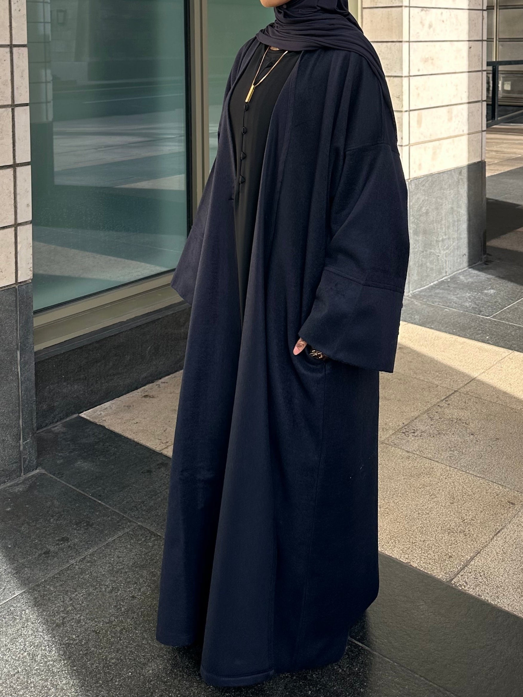 Navy Cotton Abaya Coat