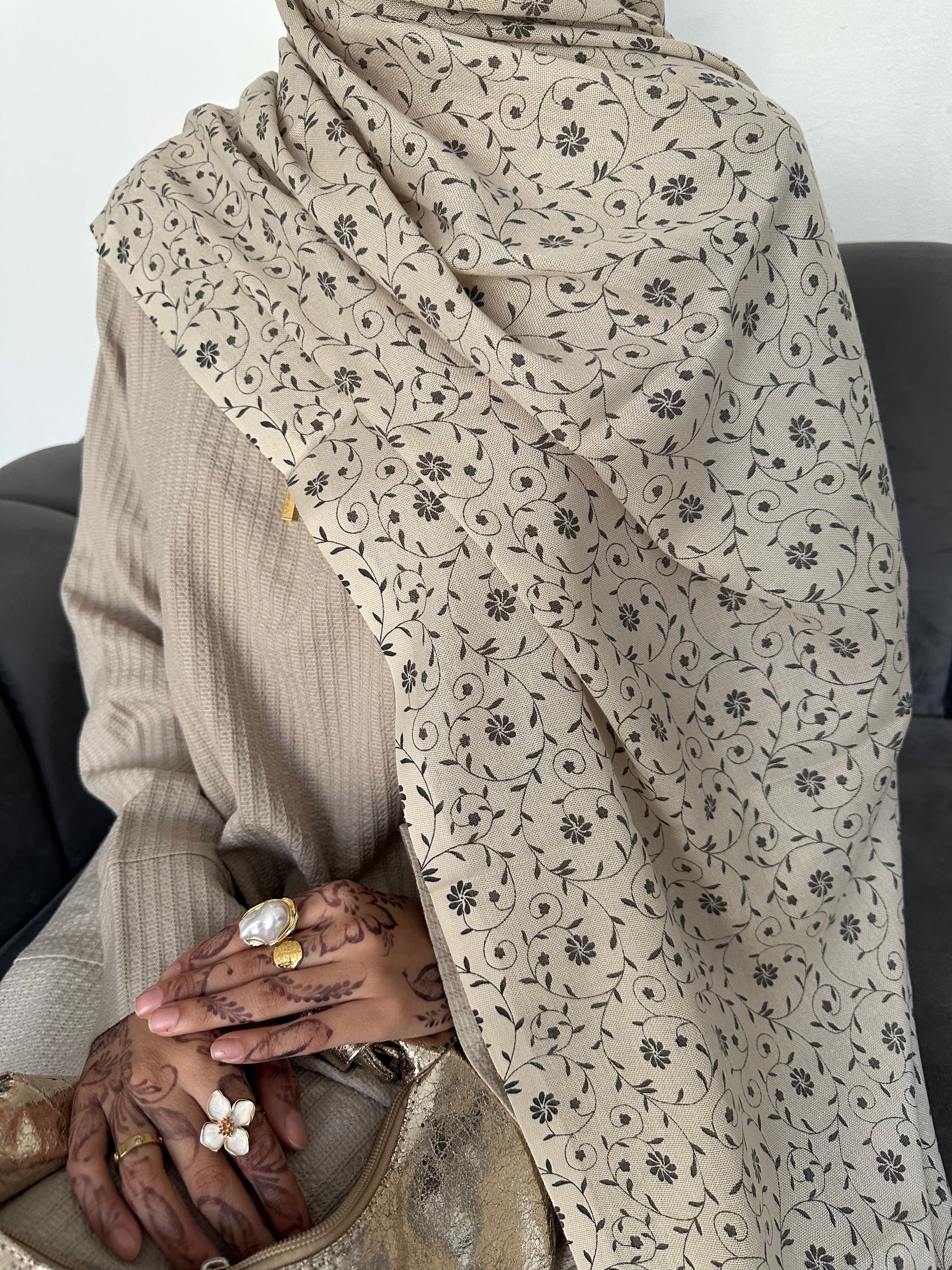 Printed Hijab - Cream