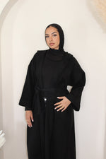 Load image into Gallery viewer, Hooded Black Felt Abaya Coat
