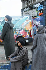 Load image into Gallery viewer, Hooded Blended Grey Abaya Coat
