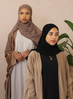 Load image into Gallery viewer, Habiba Pale Brown Satin Open Abaya
