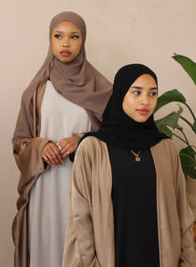 Habiba Pale Brown Satin Open Abaya