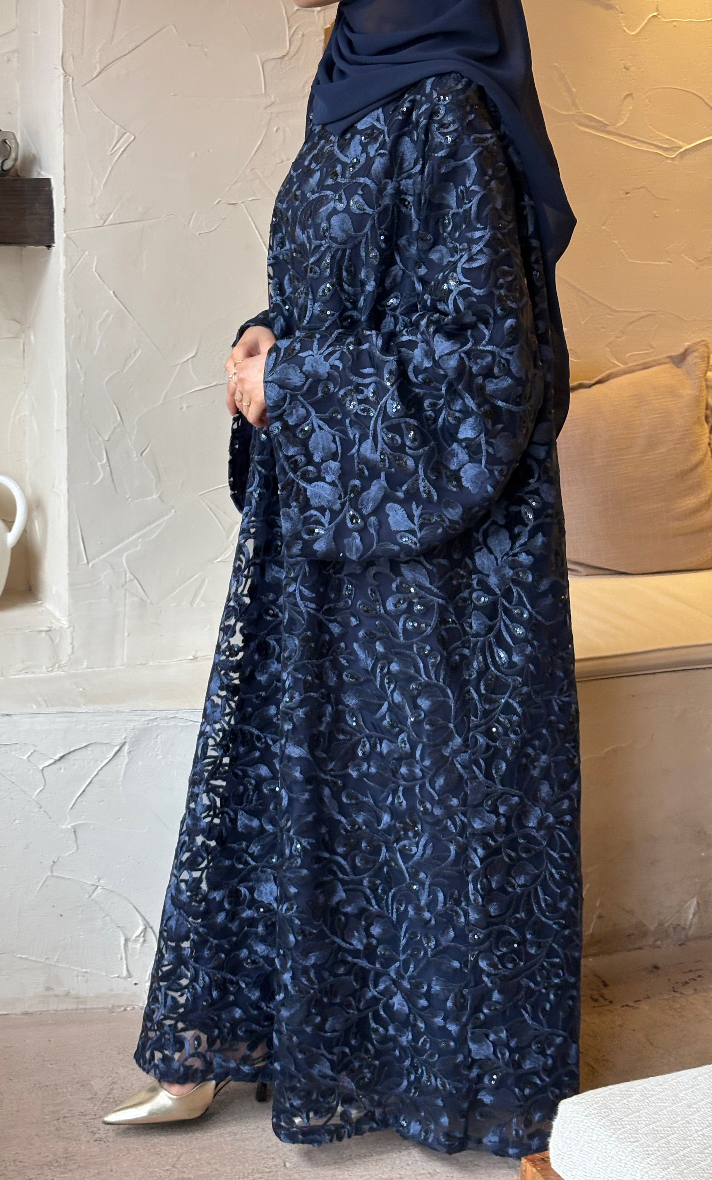 Navy Lace Abaya