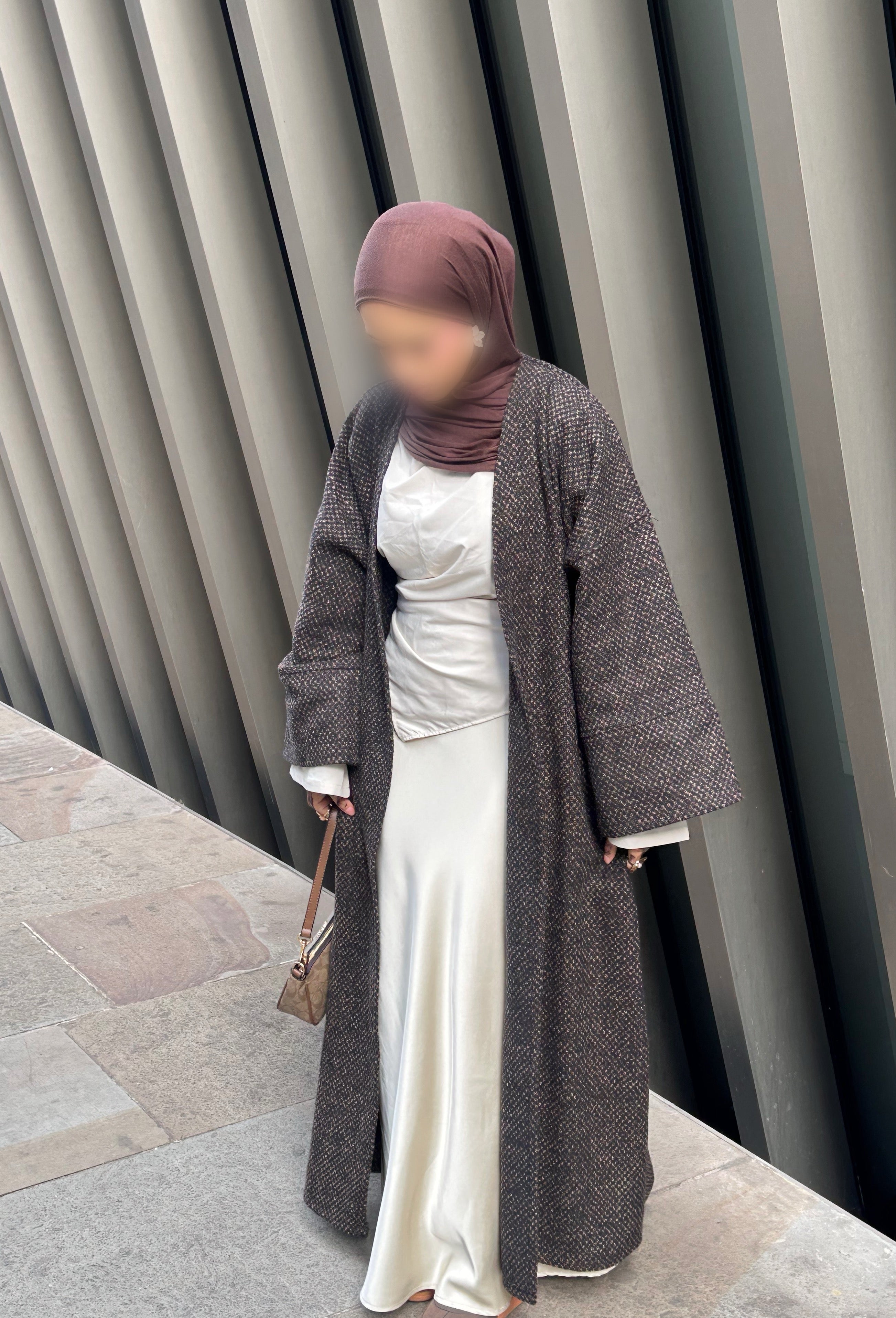 Tweed Abaya Coat - Black/Brown