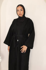 Load image into Gallery viewer, Hooded Black Felt Abaya Coat
