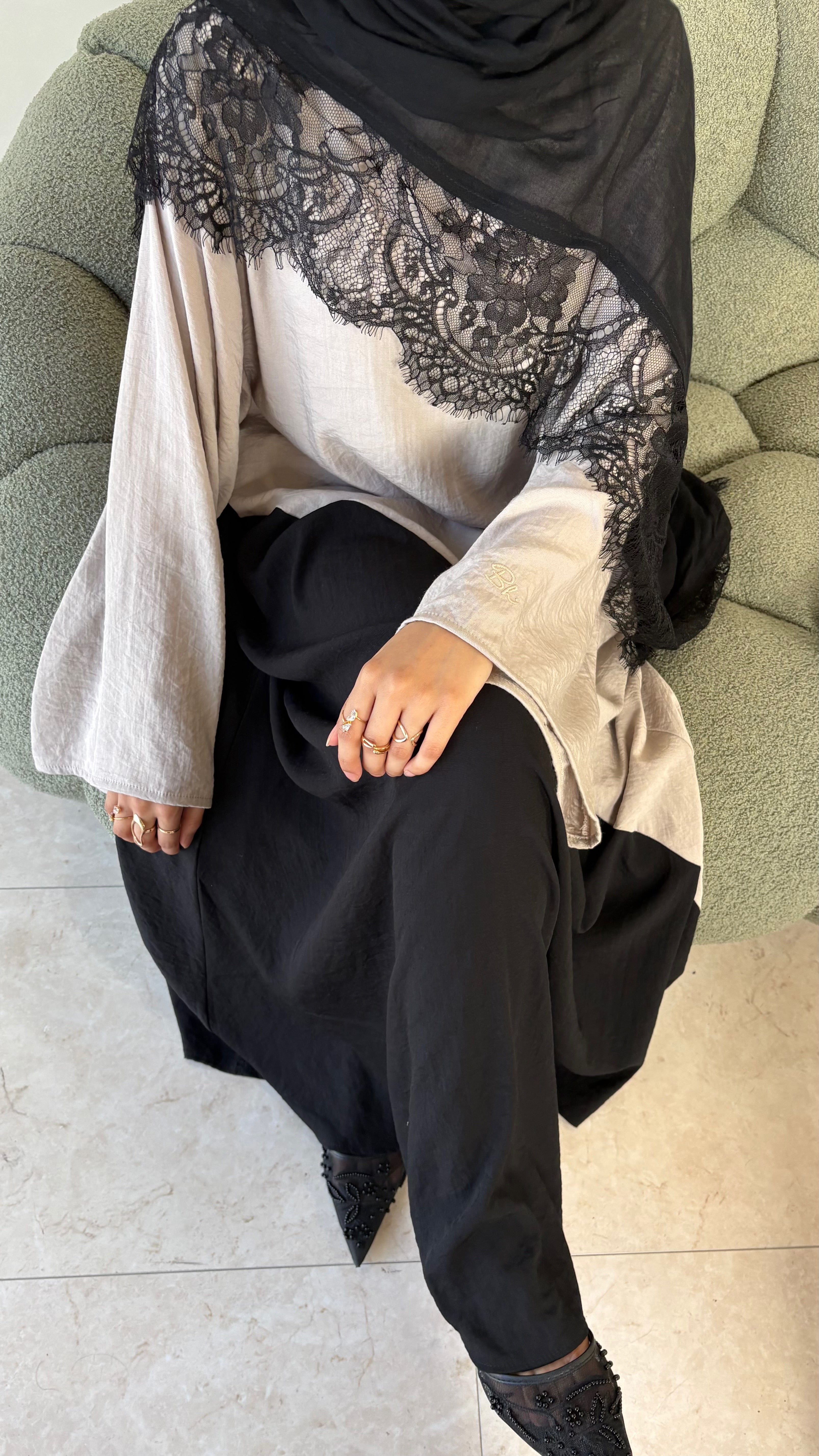 Two Tone Dress Abaya - Warm Pink/Black