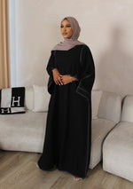 Load image into Gallery viewer, Black Yasmin Closed Abaya with White Contrast Stitching
