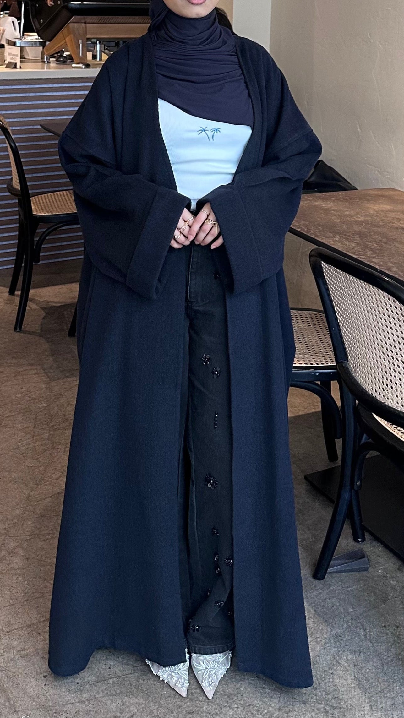 Blended Navy Abaya Coat