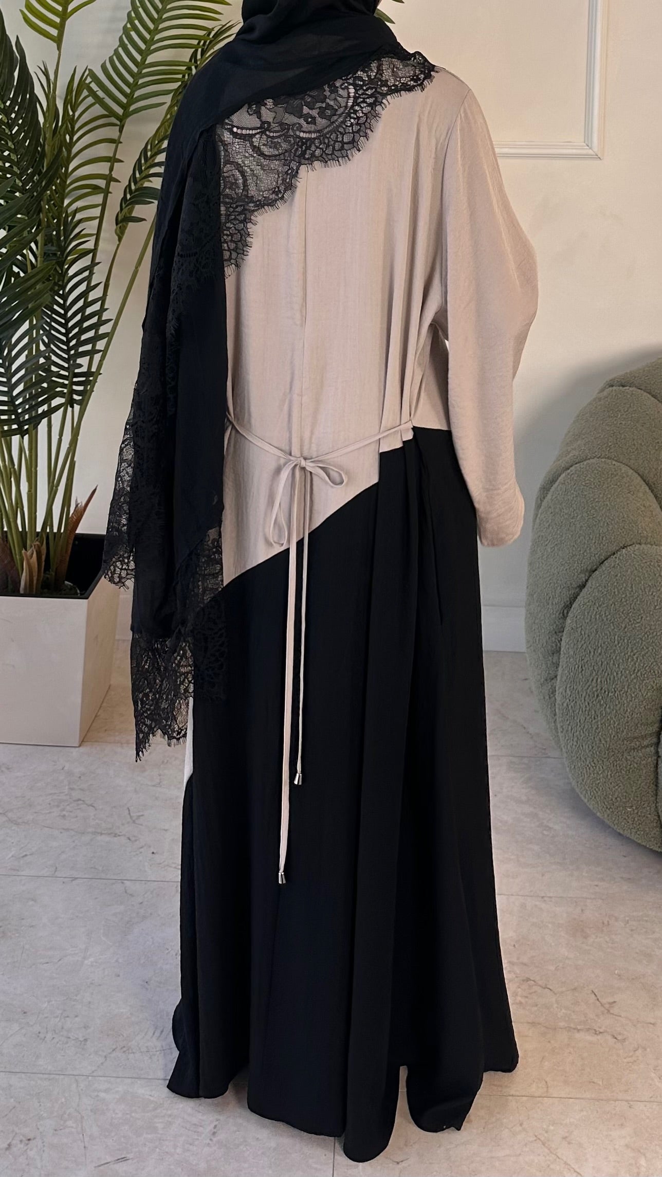Two Tone Dress Abaya - Warm Pink/Black