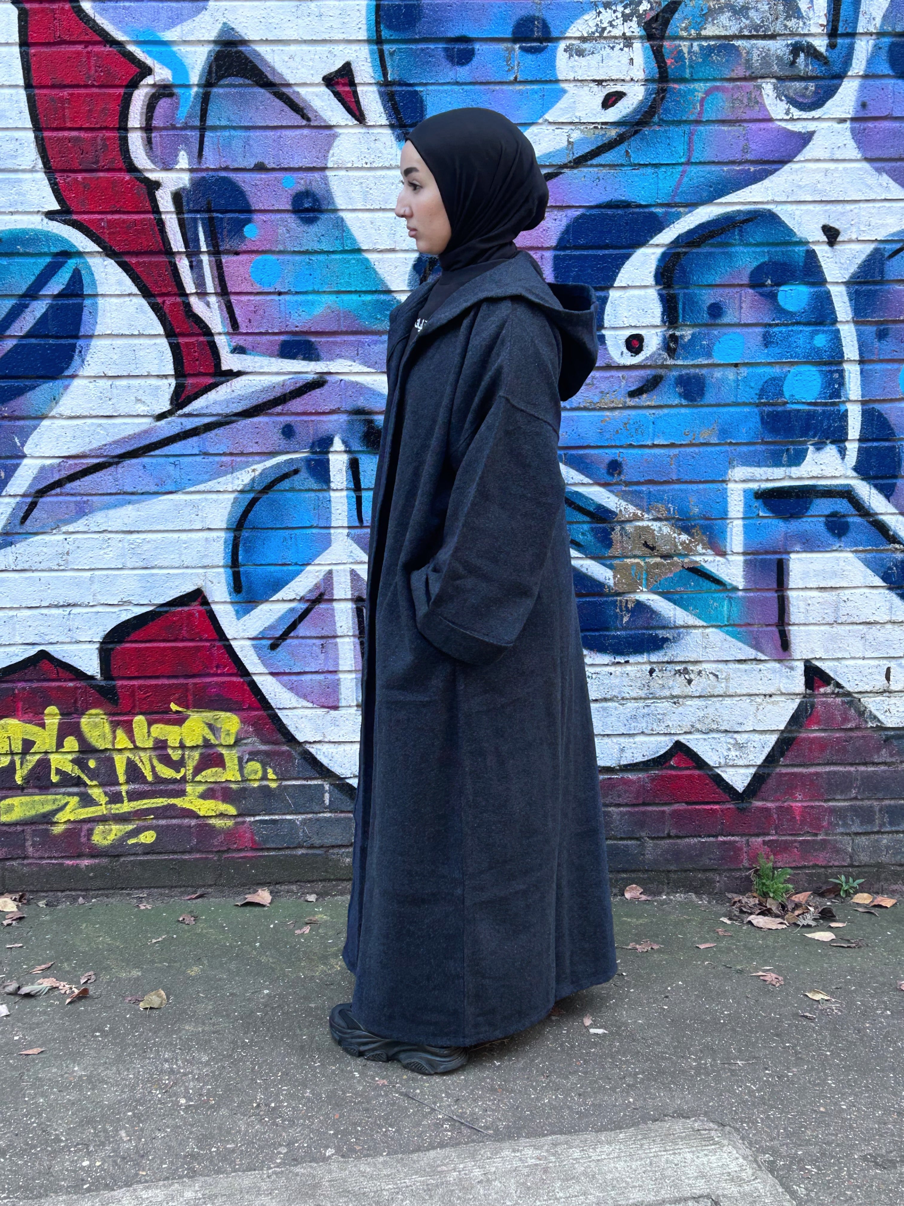 Hooded Blended Navy Abaya Coat