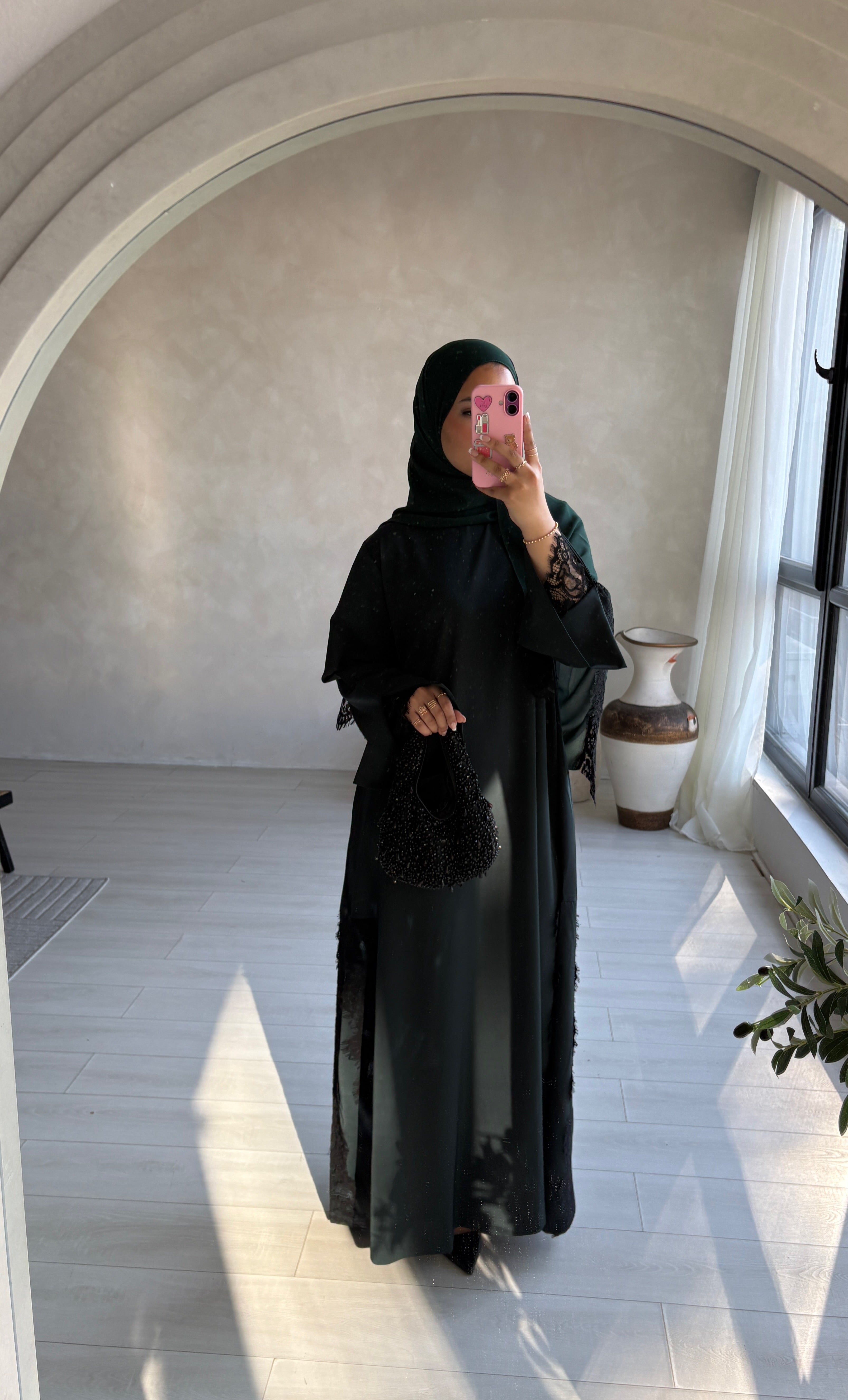 Lace Abaya and Hijab Set- Green