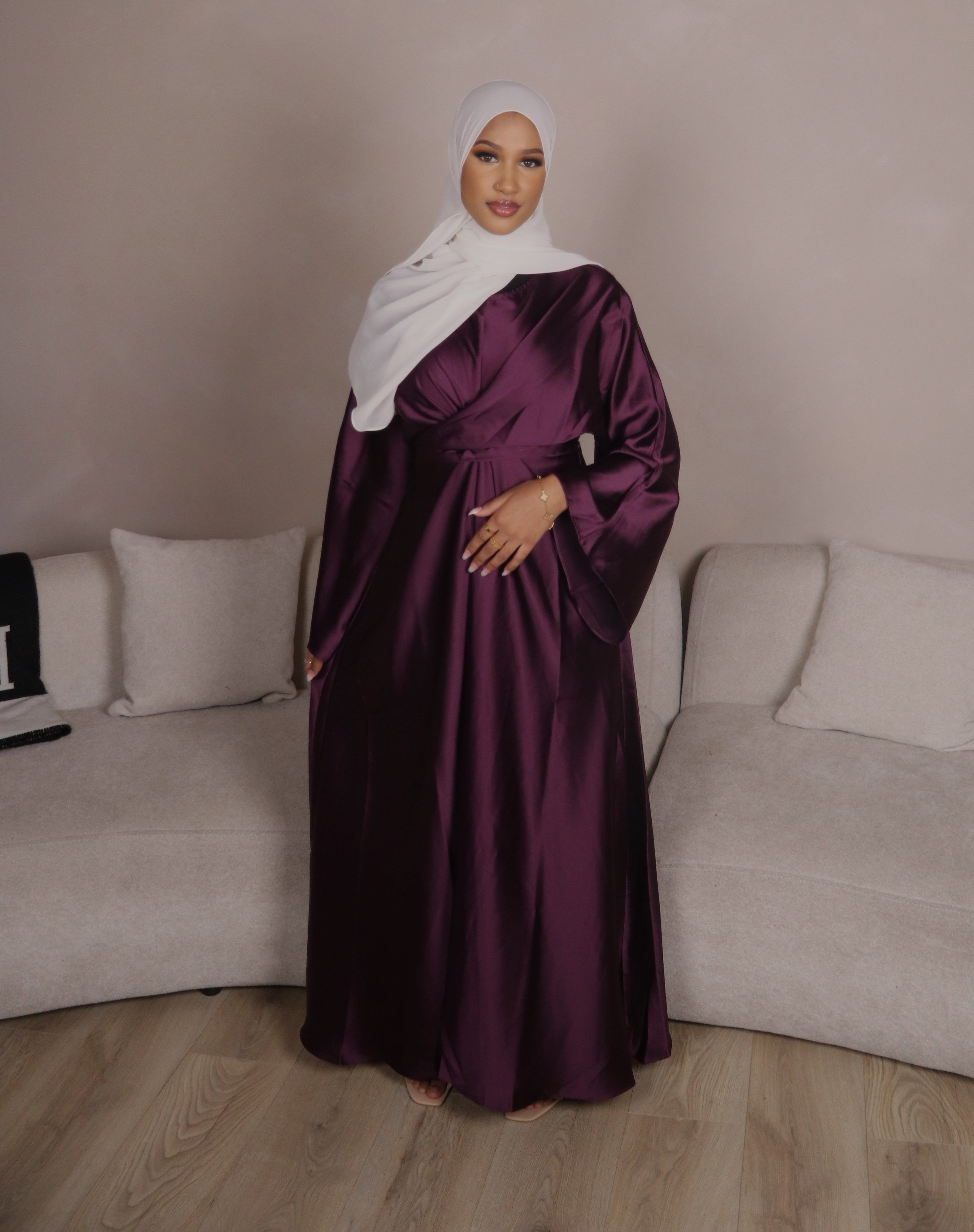 Maroon/Plum Satin Wrap Abaya