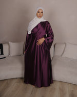 Load image into Gallery viewer, Maroon/Plum Satin Wrap Abaya
