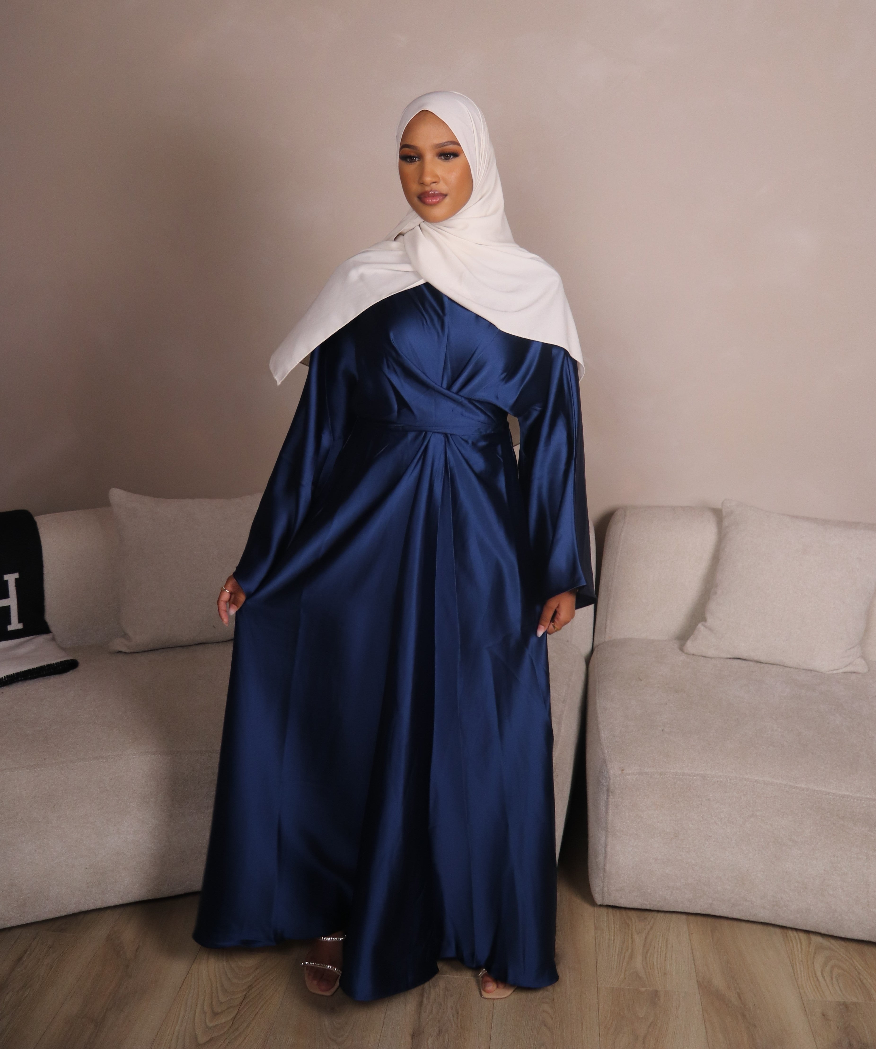 Navy Satin Wrap Abaya