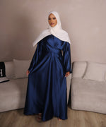 Load image into Gallery viewer, Navy Satin Wrap Abaya
