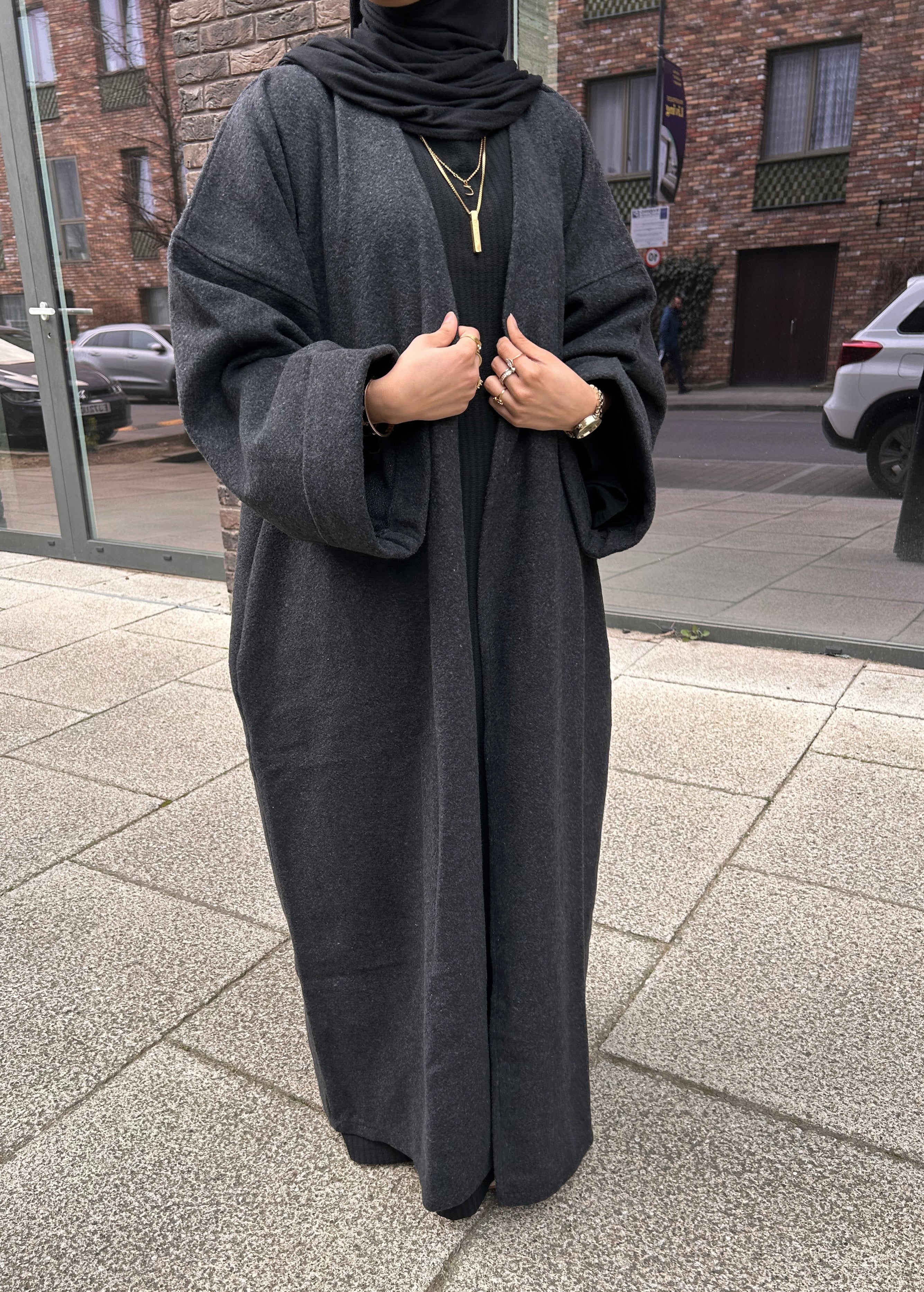 Blended Abaya coat - Charcoal Black