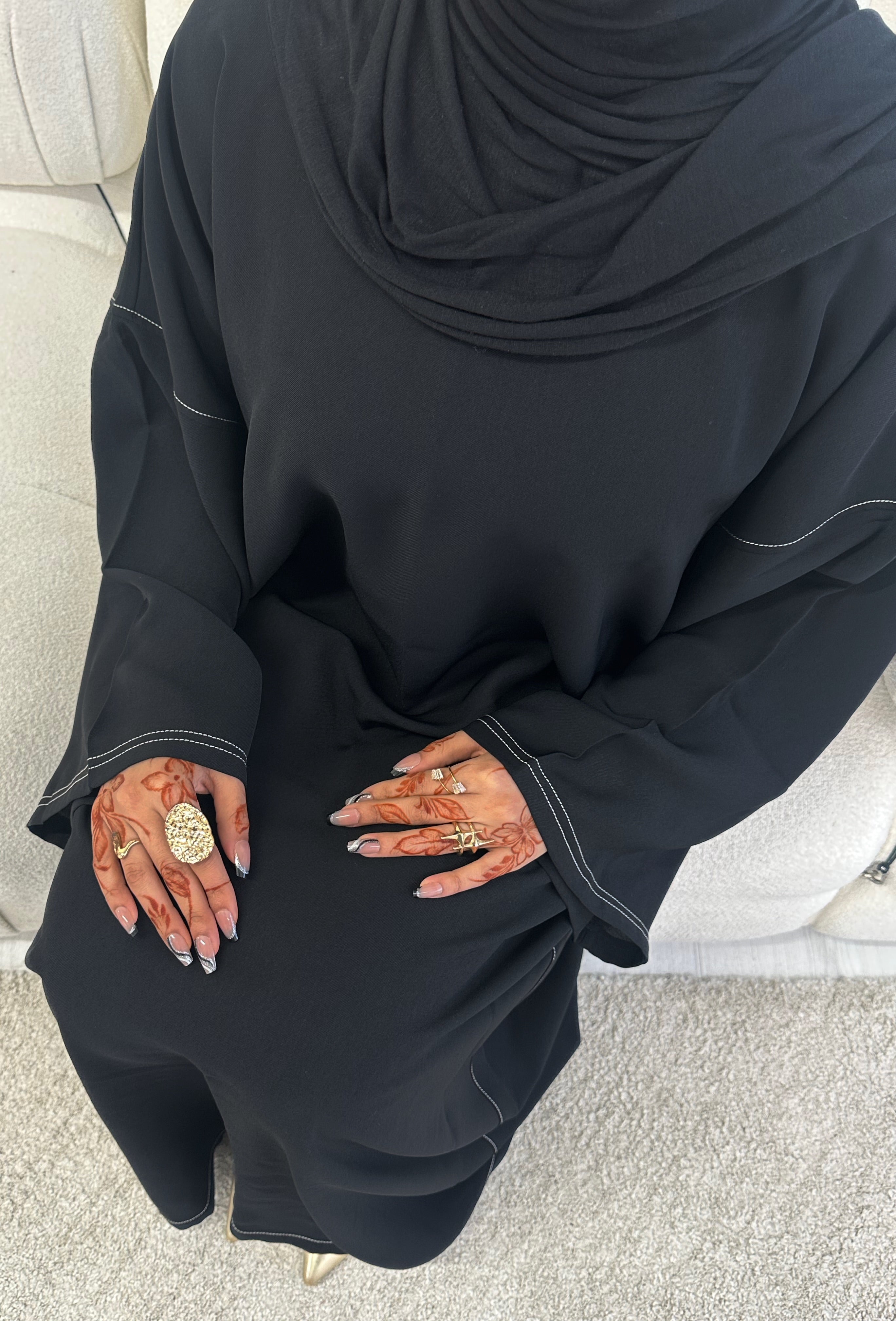 Black Contrast Stitch Closed Abaya
