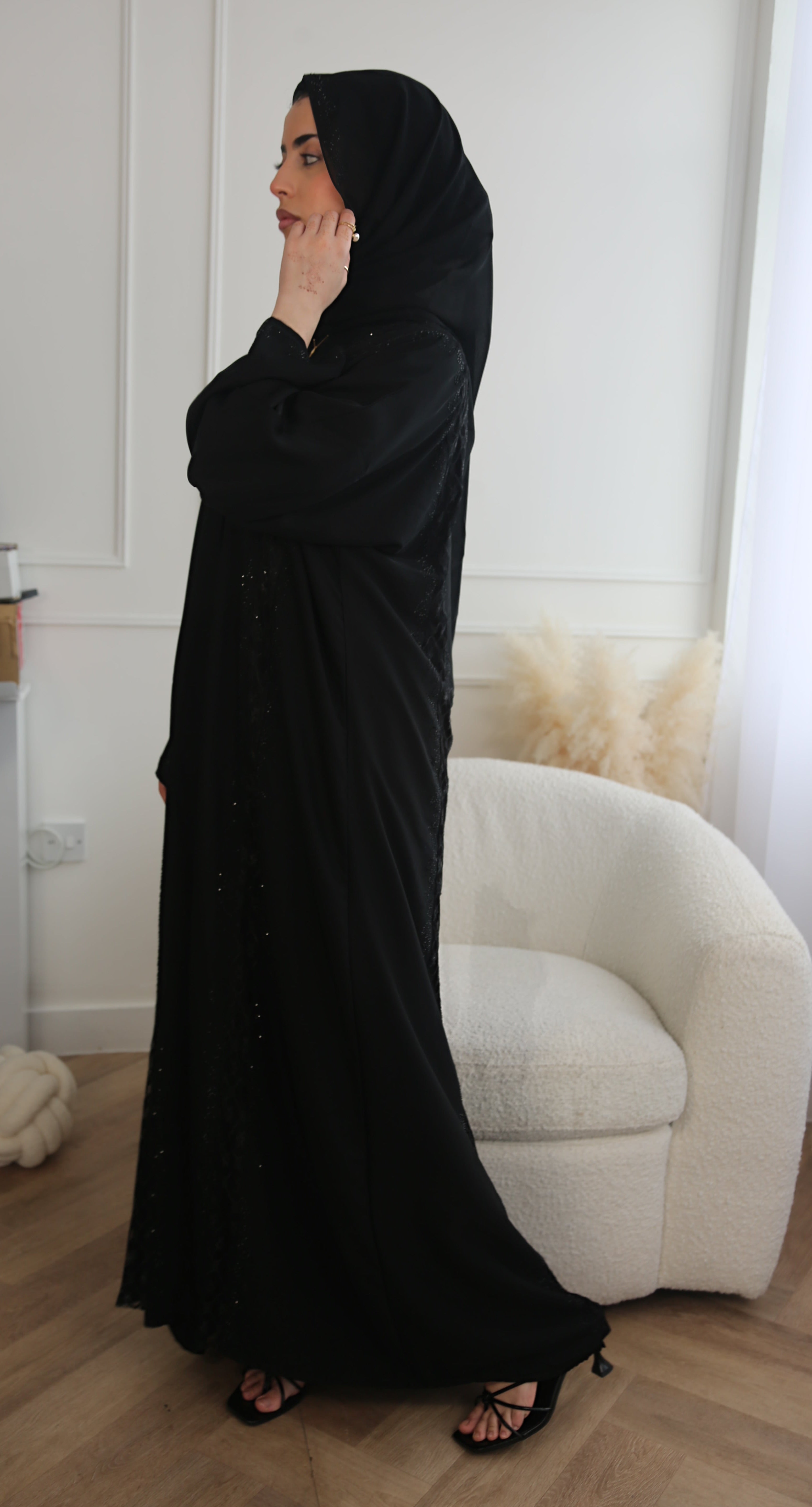 Sofia Lace Embroidery Open Abaya