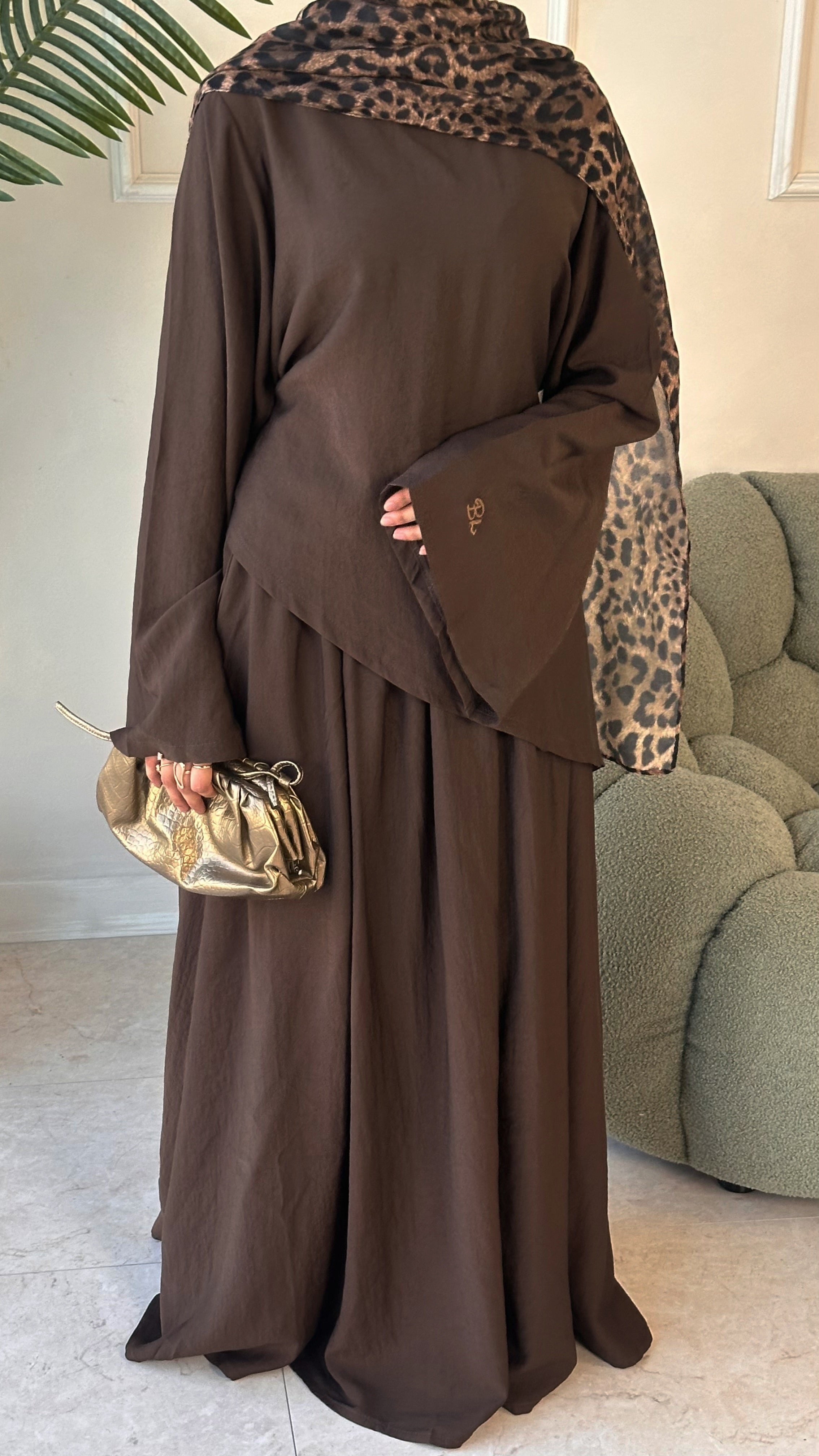 Asymmetrical top and skirt Coord set - Brown