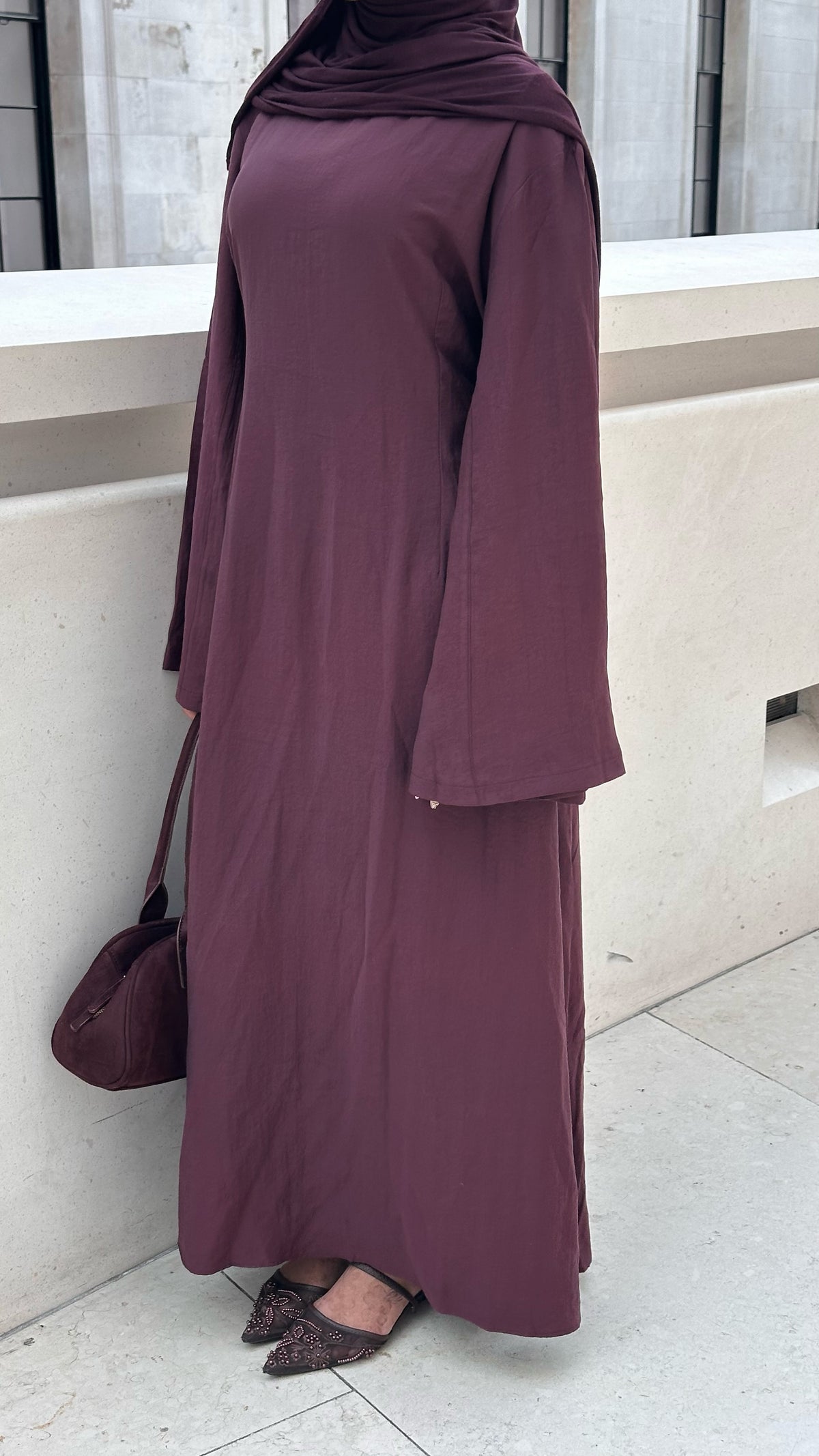 Modal Tie Back Abaya - Plum