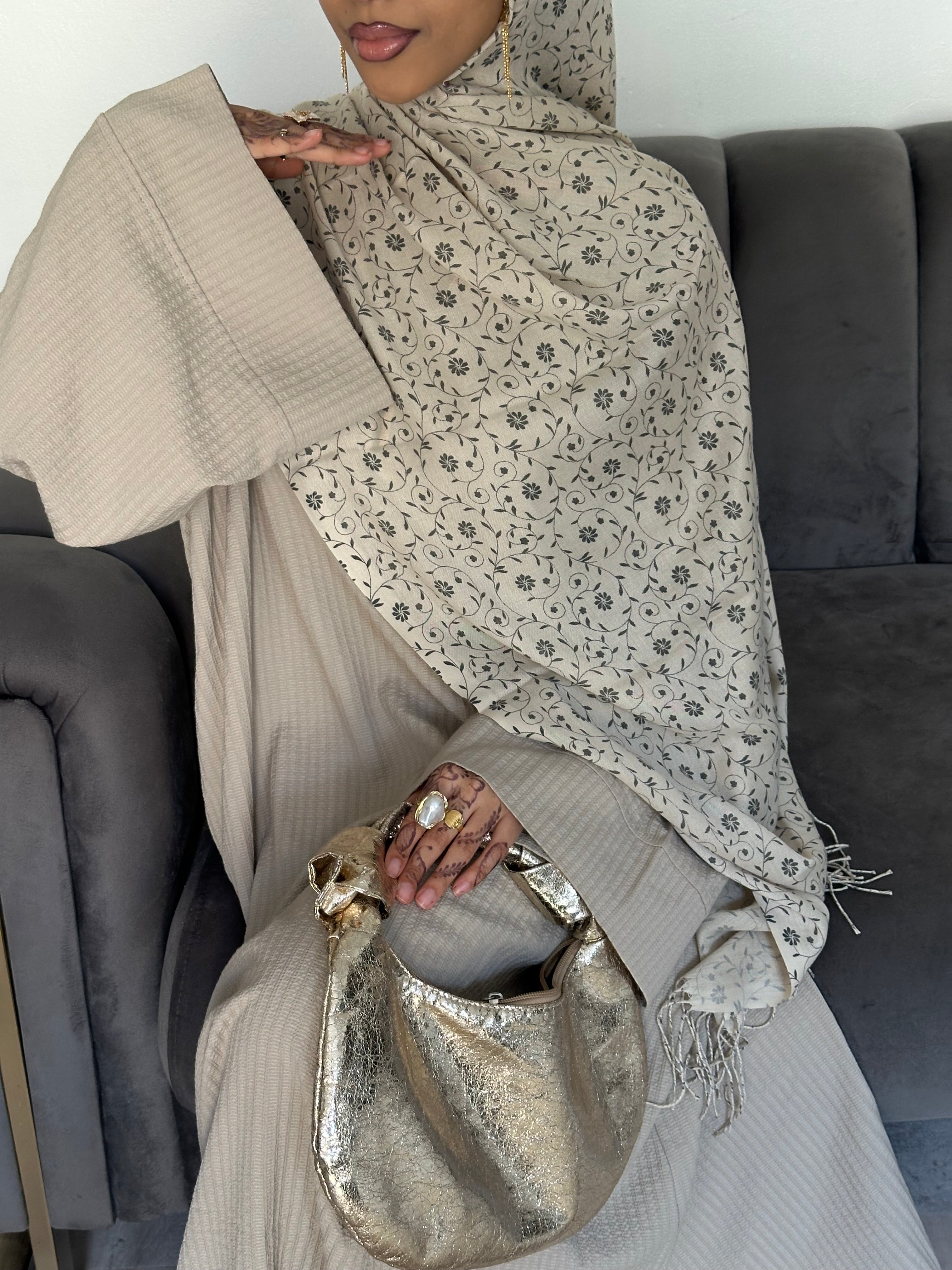 Printed Hijab - Cream