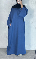 Load image into Gallery viewer, Medium blue Wide sleeve Abaya
